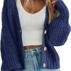 Womens Open Front Long Saonta Button Chunky Knit Cardigan Sweater