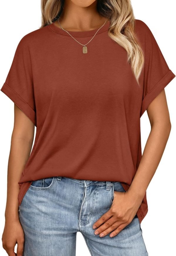 Women Tops Casual Basic T Shirts Loose Fit Crewneck Short Saonta Summer Outfits