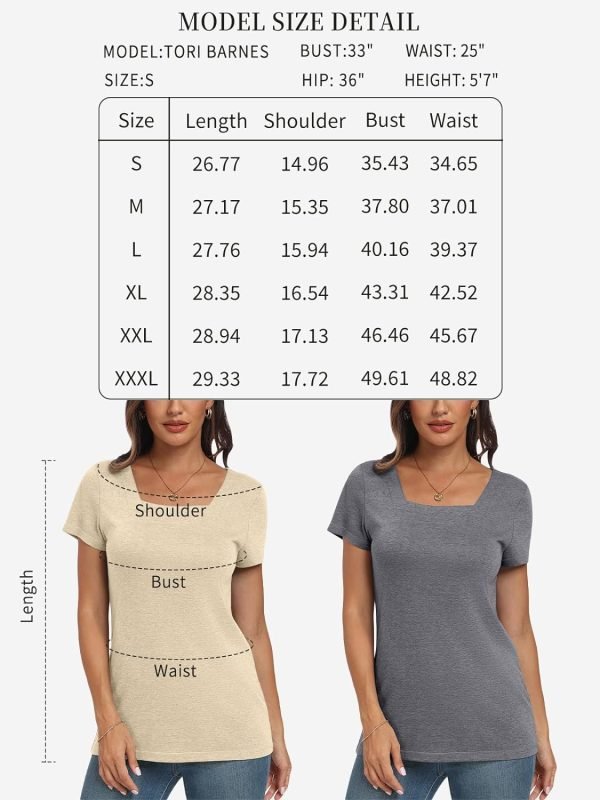 Womens Tops Casual Spring Summer Tshirts 2024 Short Saonta Square Neck Basic Tee Outfits