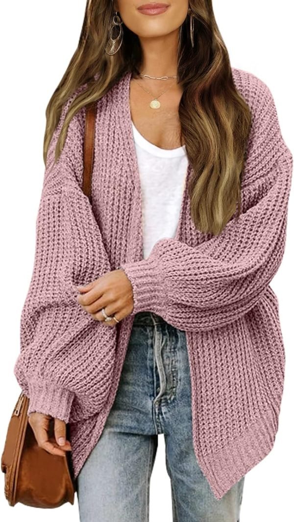 Women's 2024 Fall Open Front Long Lantern Saonta Cardigan Oversized Chunky Outwear with Pocket