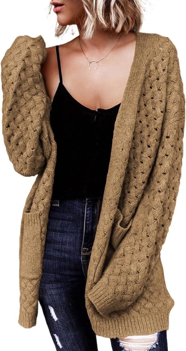 Women's 2024 Fashion Casual Open Front Long Saonta Chunky Cable Knit Cardigans Sweaters Outerwear Coats with Pockets