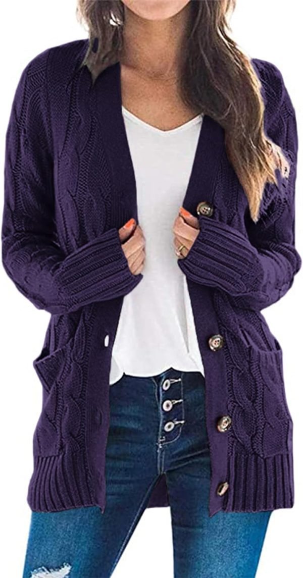 Womens Open Front Cardigan Fashion Button Down Cable Knit Chunky Outwear Coats