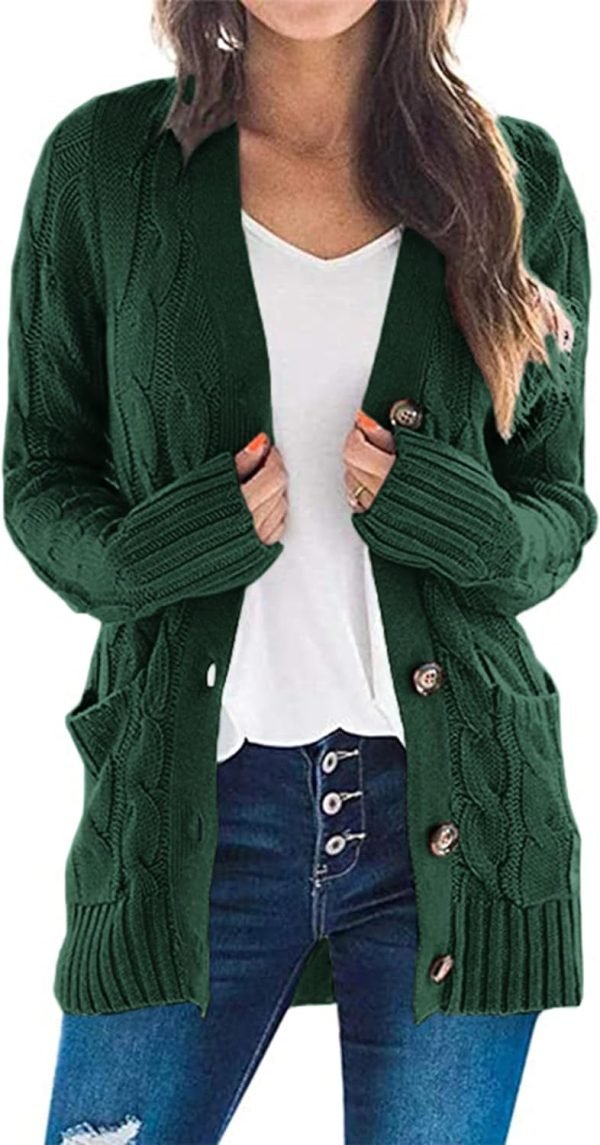 Womens Open Front Cardigan Fashion Button Down Cable Knit Chunky Outwear Coats