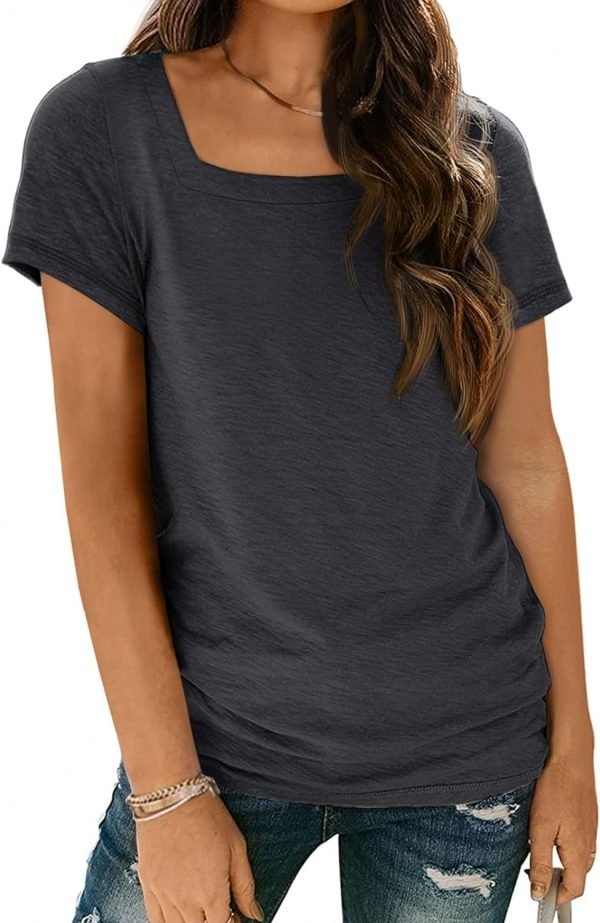 Womens Tops Casual Spring Summer Tshirts 2024 Short Saonta Square Neck Basic Tee Outfits