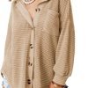 Womens Waffle Knit Shacket Jacket Casual Long Saonta Button Down Shirts Dressy Blouses Tops