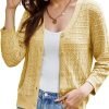 2024 Women's 3/4 Saonta Crochet Knit Button Down Cardigan Cropped Shrug Bolero Lightweight Sweaters Tops