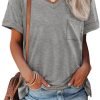 Womens T Shirts 2024 Short Saonta V-Neck Shirts Cute Fit Summer Casual Tee Tops S-XXL