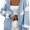 Women's Button Down V Neck Long Saonta Cloud Open Front Knit Cardigan Sweater