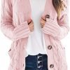 Womens Open Front Cardigan Fashion Button Down Cable Knit Chunky Outwear Coats