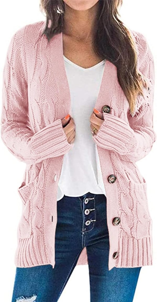 Womens Open Front Cardigan Fashion Button Down Cable Knit Chunky Outwear Coats
