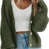 Womens Open Front Long Saonta Button Chunky Knit Cardigan Sweater