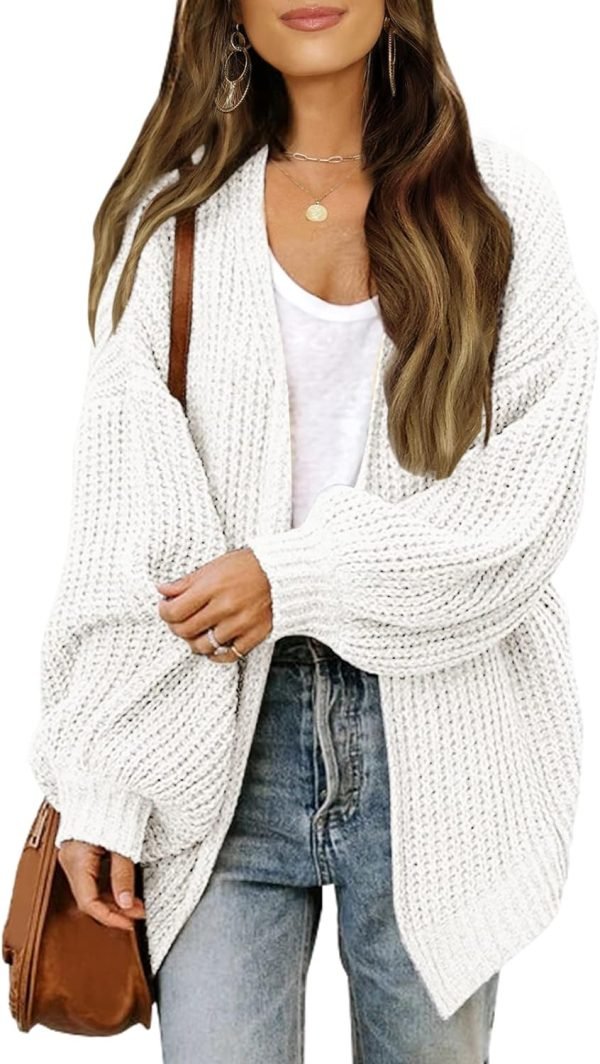 Women's 2024 Fall Open Front Long Lantern Saonta Cardigan Oversized Chunky Outwear with Pocket