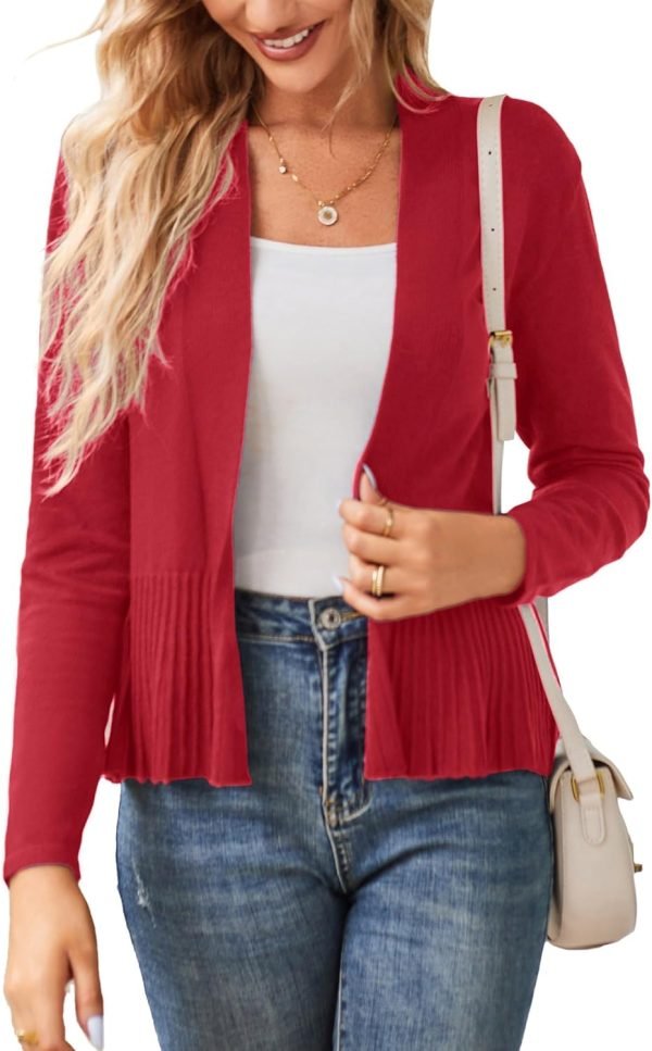 Women's Casual Draped Open Front Cropped Cardigan Long Saonta Sweater Peplum Knit Outwear