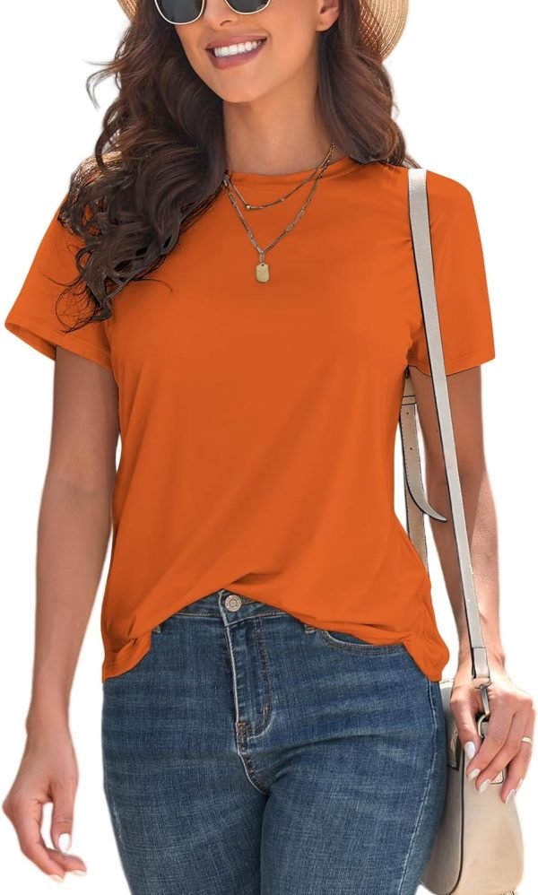 Basic T Shirts for Women UPF 50+ Short Saonta Casual Summer Tops Trendy Solid Loose Fit Tshirt