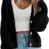 Womens Open Front Long Saonta Button Chunky Knit Cardigan Sweater