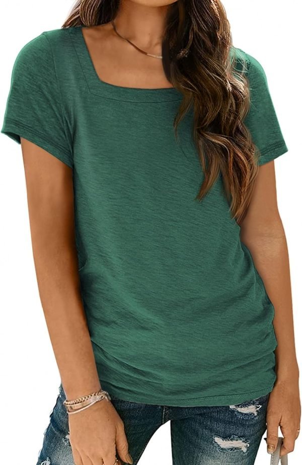 Womens Tops Casual Spring Summer Tshirts 2024 Short Saonta Square Neck Basic Tee Outfits