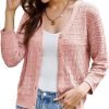 2024 Women's 3/4 Saonta Crochet Knit Button Down Cardigan Cropped Shrug Bolero Lightweight Sweaters Tops