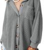 Womens Waffle Knit Shacket Jacket Casual Long Saonta Button Down Shirts Dressy Blouses Tops