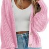 Womens Open Front Long Saonta Button Chunky Knit Cardigan Sweater