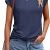 Womens Tops Casual Dressy Basic T Shirts Loose Fit Crewneck Cap Saonta Tee Summer Outfits 2024