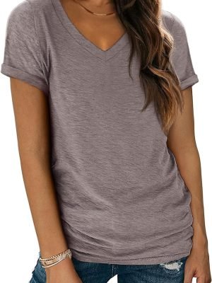 T Shirts Short Saonta V Neck Tees for Women Fashion Tops Trendy Lightweight Soft Casual Summer Outfits Clothes 2024