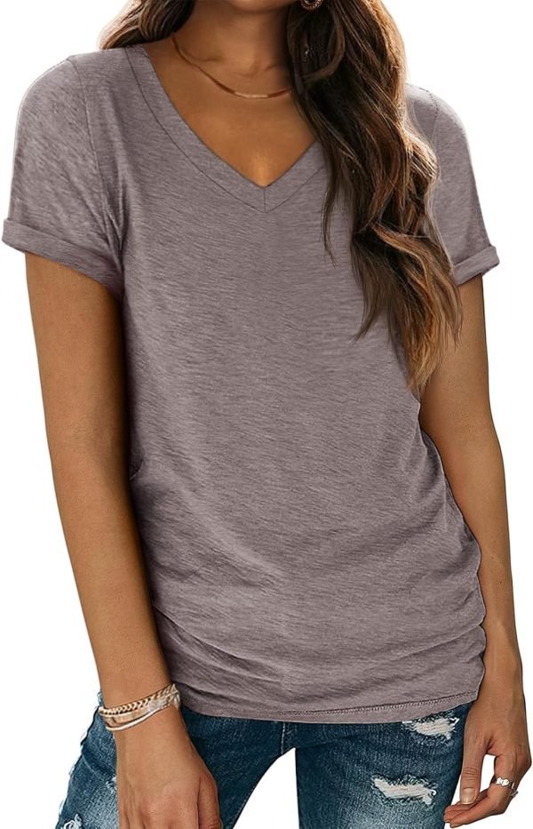 T Shirts Short Saonta V Neck Tees for Women Fashion Tops Trendy Lightweight Soft Casual Summer Outfits Clothes 2024