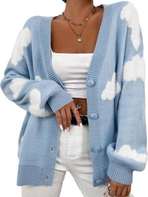 71xjNKgVAHL._AC_SL1500 Women's Button Down V Neck Long Saonta Cloud Open Front Knit Cardigan Sweater