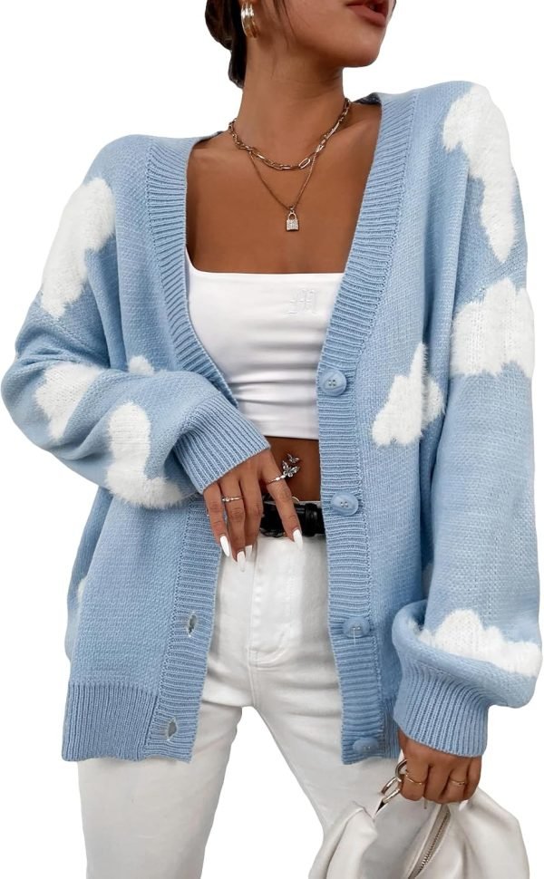 Women's Button Down V Neck Long Saonta Cloud Open Front Knit Cardigan Sweater