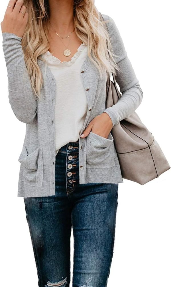 Women's Cardigans Button Down Solid Knit Loose Cardigans with Pockets