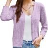 2024 Women's 3/4 Saonta Crochet Knit Button Down Cardigan Cropped Shrug Bolero Lightweight Sweaters Tops