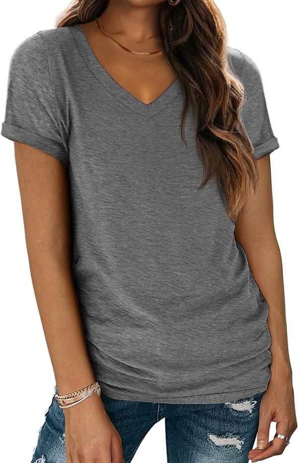 T Shirts Short Saonta V Neck Tees for Women Fashion Tops Trendy Lightweight Soft Casual Summer Outfits Clothes 2024
