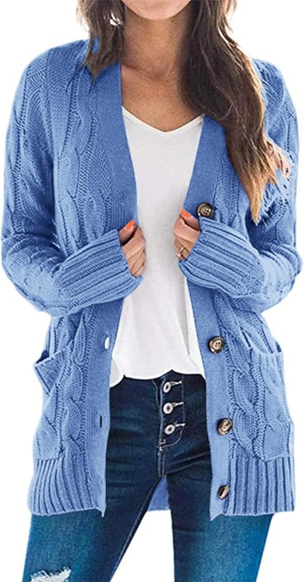 Womens Open Front Cardigan Fashion Button Down Cable Knit Chunky Outwear Coats