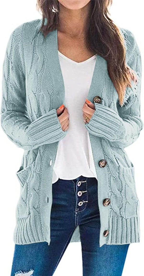 Womens Open Front Cardigan Fashion Button Down Cable Knit Chunky Outwear Coats