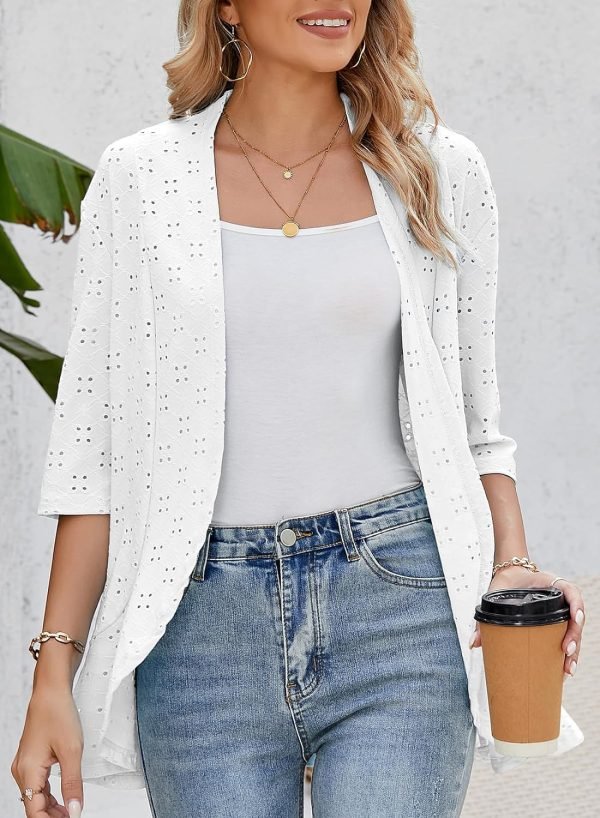 Lightweight Summer Cardigan for Women Spring Netted Knit Ruffle Half Saonta Kimono Cover Ups