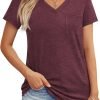 Womens T Shirts Short Saonta V Neck Tops with Pockets Summer Fashion Trendy Soft Casual Comfy Outfits Clothes 2024