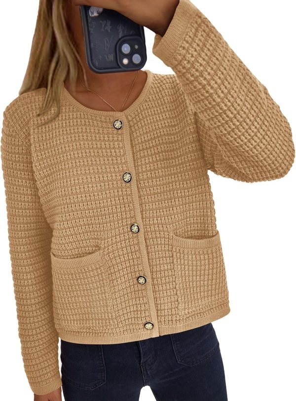 Womens Open Front Button Down Long Saonta Pockets Chunky Knit Cardigan Sweaters