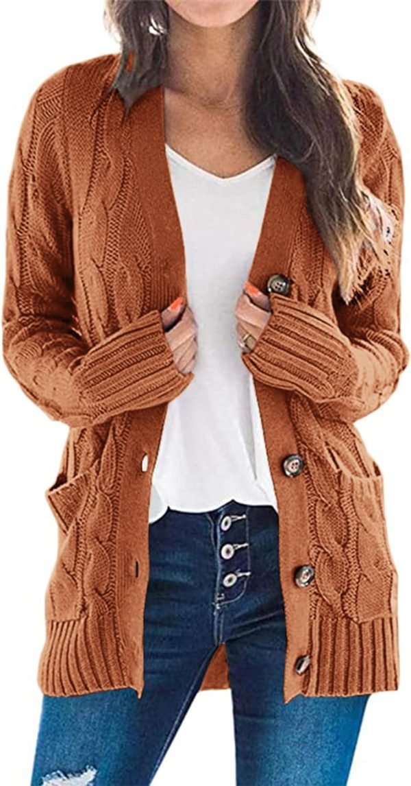 Womens Open Front Cardigan Fashion Button Down Cable Knit Chunky Outwear Coats