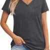 Womens T Shirts Short Saonta V Neck Tops with Pockets Summer Fashion Trendy Soft Casual Comfy Outfits Clothes 2024