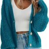 Womens Open Front Long Saonta Button Chunky Knit Cardigan Sweater