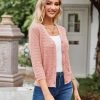 2024 Women's 3/4 Saonta Crochet Knit Button Down Cardigan Cropped Shrug Bolero Lightweight Sweaters Tops