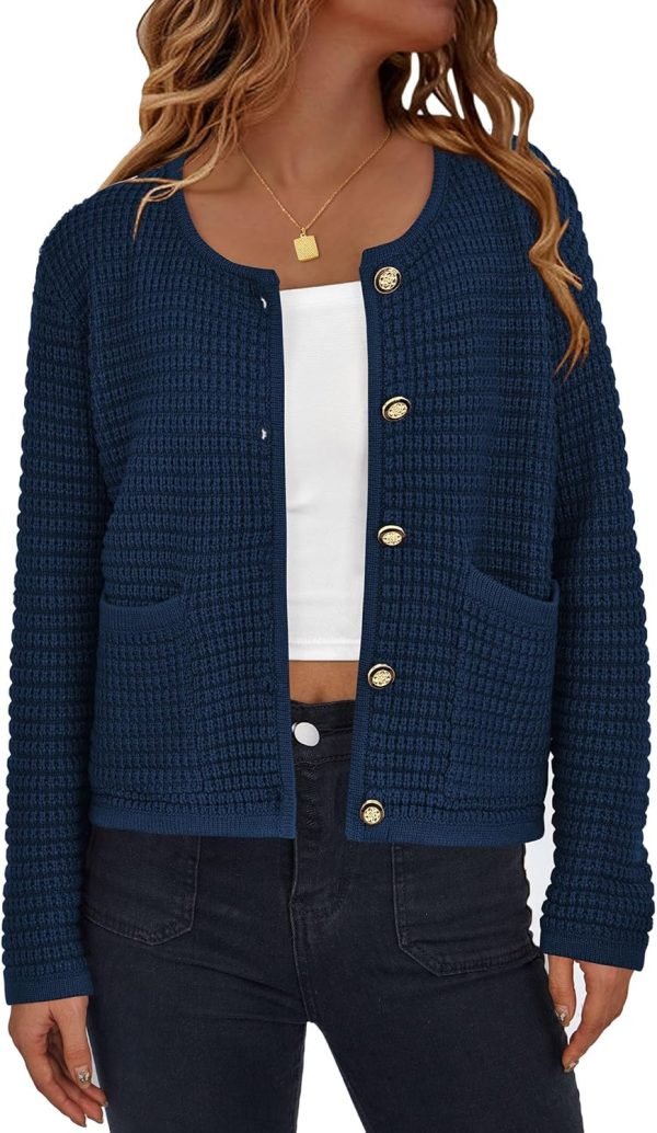 Womens Open Front Button Down Long Saonta Pockets Chunky Knit Cardigan Sweaters