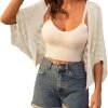 Womens Crochet Summer Cardigan Shrug 2024 Lightweight Open Front Hollow-out Batwing Cardigan Sweater Outwear