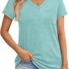 Womens T Shirts Short Saonta V Neck Tops with Pockets Summer Fashion Trendy Soft Casual Comfy Outfits Clothes 2024