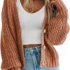 Womens Open Front Long Saonta Button Chunky Knit Cardigan Sweater