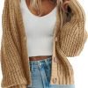 Womens Open Front Long Saonta Button Chunky Knit Cardigan Sweater