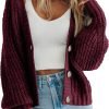 Womens Open Front Long Saonta Button Chunky Knit Cardigan Sweater