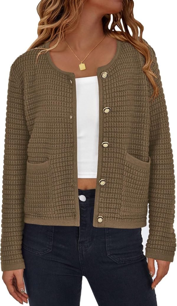 Womens Open Front Button Down Long Saonta Pockets Chunky Knit Cardigan Sweaters