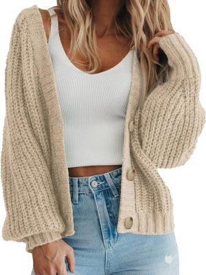 81J5bRelO6L._AC_SL1500 Womens Open Front Long Saonta Button Chunky Knit Cardigan Sweater