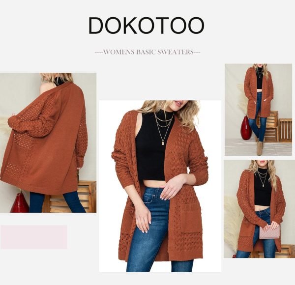 Women's 2024 Fashion Casual Open Front Long Saonta Chunky Cable Knit Cardigans Sweaters Outerwear Coats with Pockets