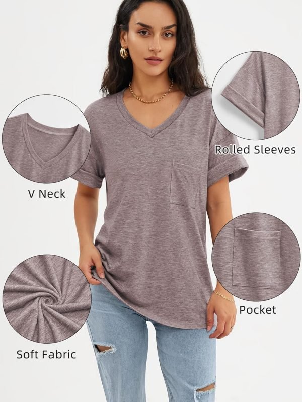 Womens T Shirts 2024 Short Saonta V-Neck Shirts Cute Fit Summer Casual Tee Tops S-XXL